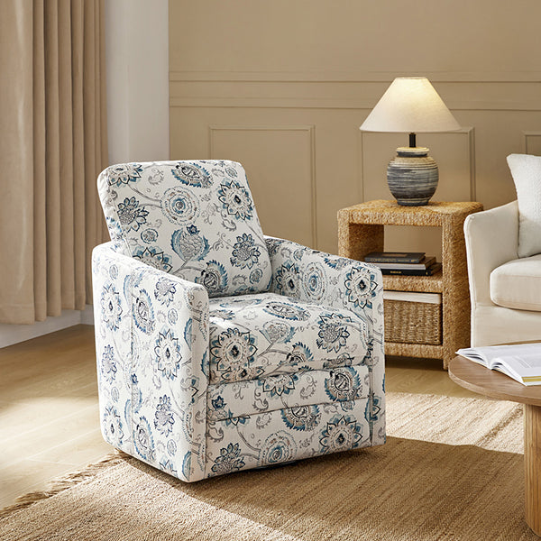 Hedda Wooden Upholstered Swivel Chair