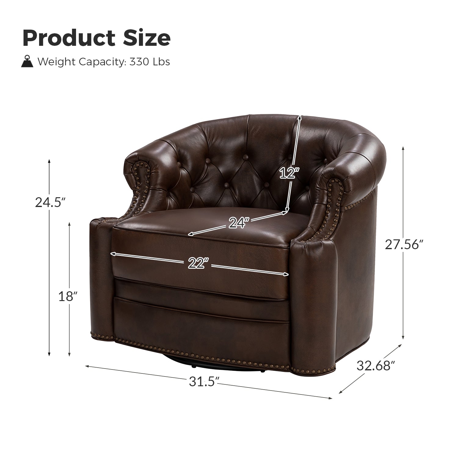 Alonso Classic Chesterfield Genuine Leather Swivel Chair