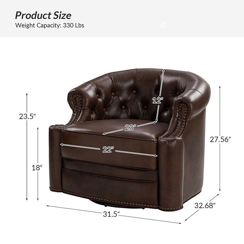 Alonso Classic Chesterfield Genuine Leather Swivel Chair