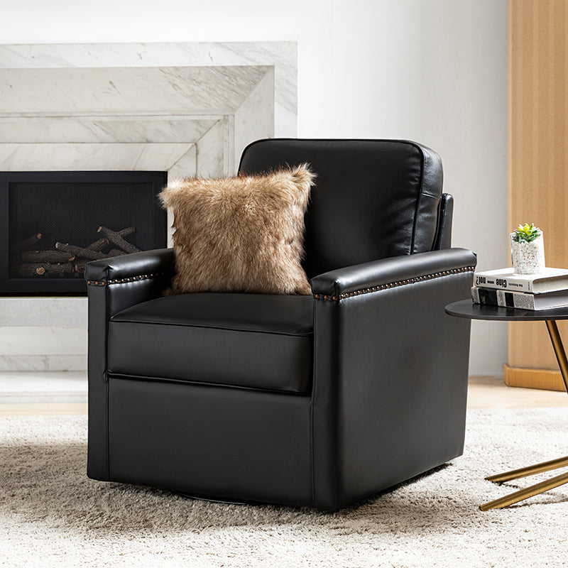 Irene Genuine Leather Swivel Chair Armchair with Nailhead Trims