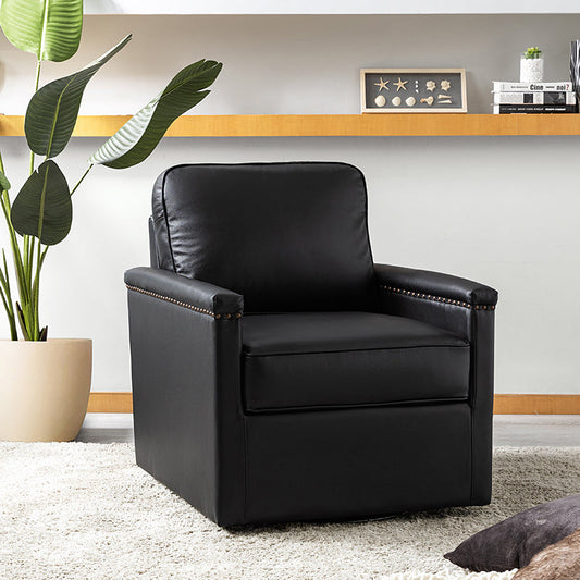 Irene Genuine Leather Swivel Chair Armchair with Nailhead Trims