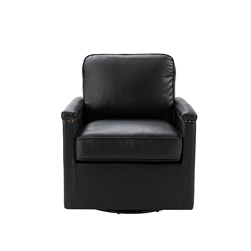 Irene Genuine Leather Swivel Chair Armchair with Nailhead Trims