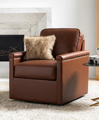 Irene Genuine Leather Swivel Chair Armchair with Nailhead Trims