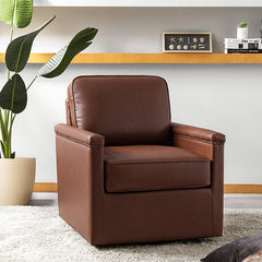 Irene Genuine Leather Swivel Chair Armchair with Nailhead Trims