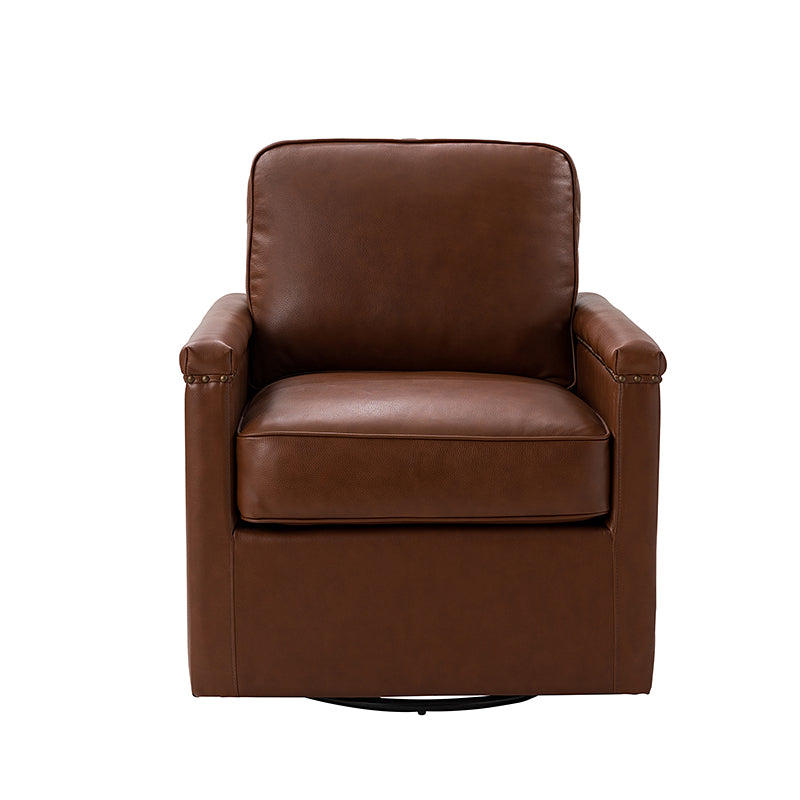 Irene Genuine Leather Swivel Chair Armchair with Nailhead Trims