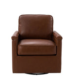 Irene Genuine Leather Swivel Chair Armchair with Nailhead Trims