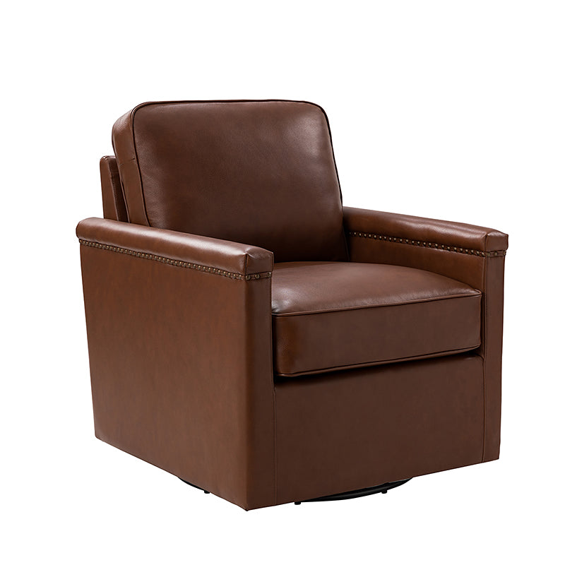 Irene Genuine Leather Swivel Chair Armchair with Nailhead Trims