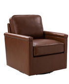 Irene Genuine Leather Swivel Chair Armchair with Nailhead Trims