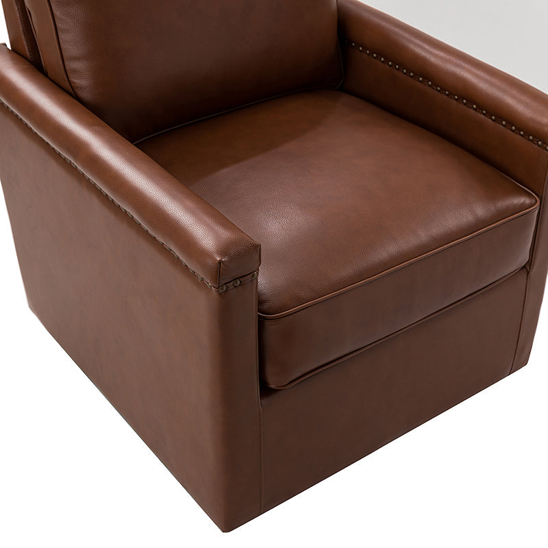 Irene Genuine Leather Swivel Chair Armchair with Nailhead Trims