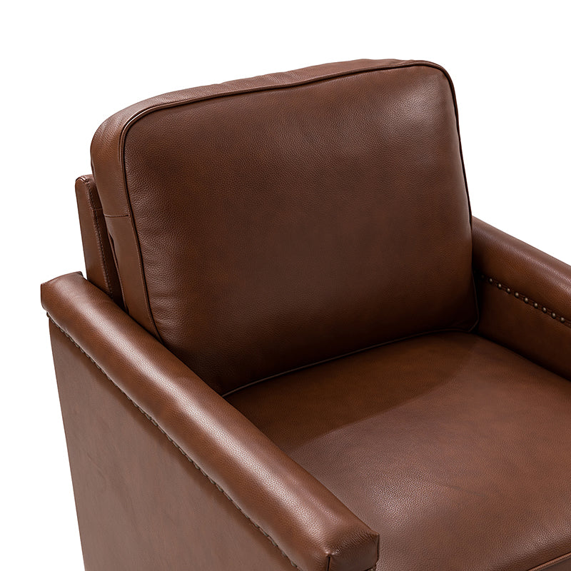 Irene Genuine Leather Swivel Chair Armchair with Nailhead Trims