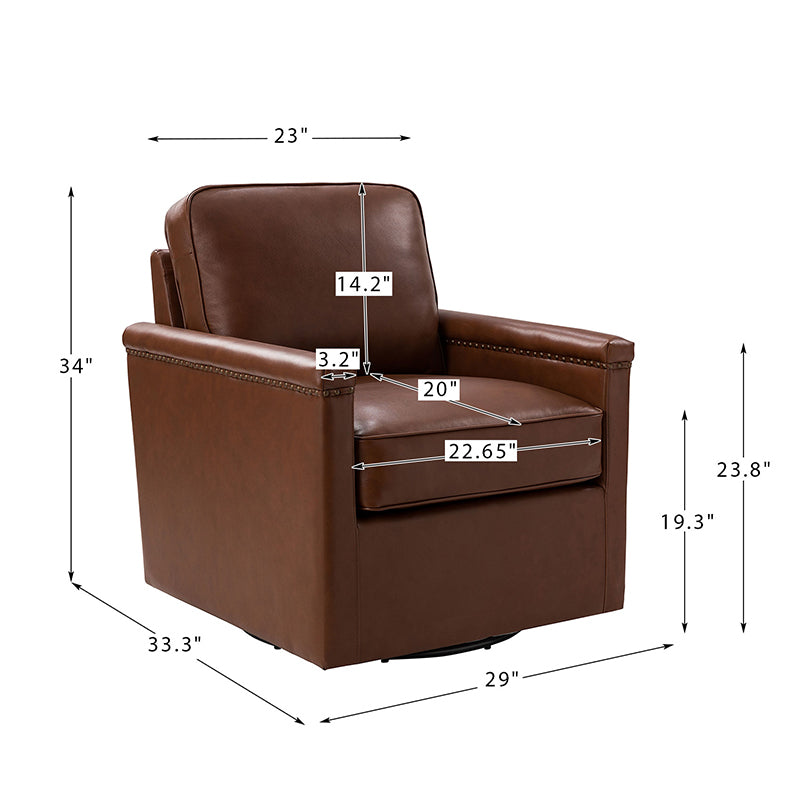 Irene Genuine Leather Swivel Chair Armchair with Nailhead Trims