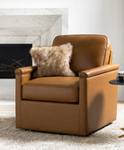 Irene Genuine Leather Swivel Chair Armchair with Nailhead Trims