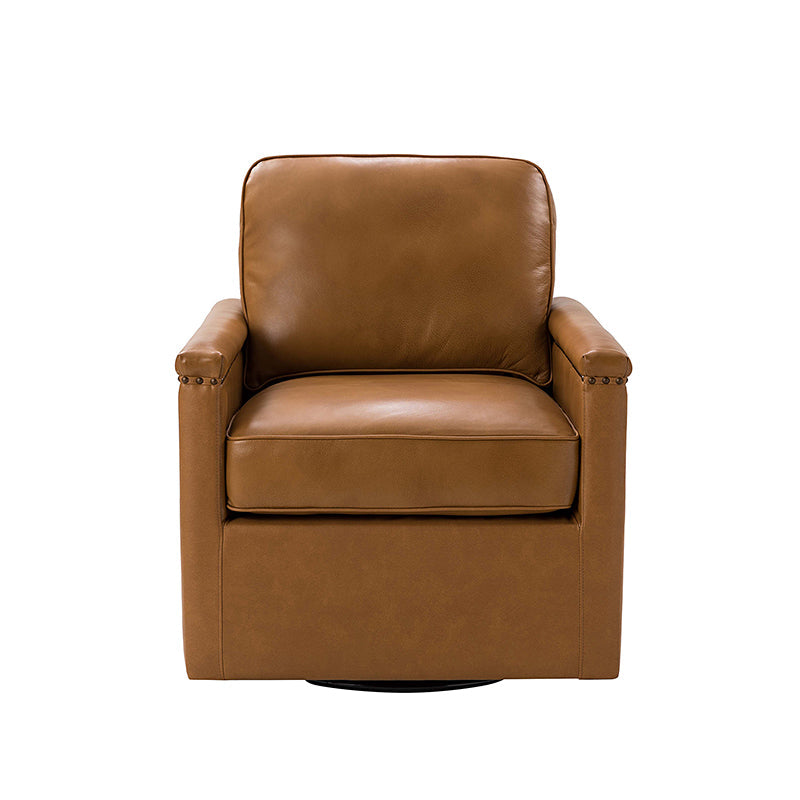 Irene Genuine Leather Swivel Chair Armchair with Nailhead Trims