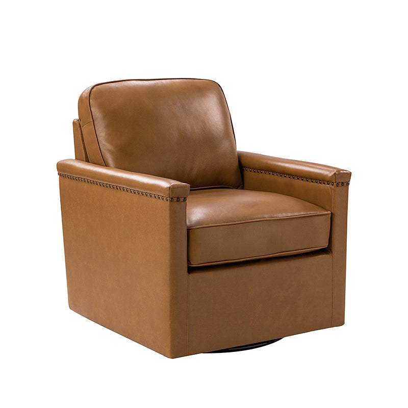 Irene Genuine Leather Swivel Chair Armchair with Nailhead Trims