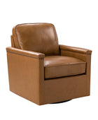 Irene Genuine Leather Swivel Chair Armchair with Nailhead Trims