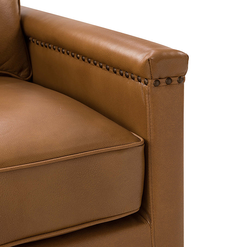 Irene Genuine Leather Swivel Chair Armchair with Nailhead Trims