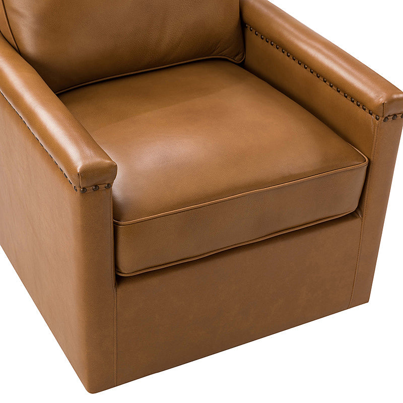 Irene Genuine Leather Swivel Chair Armchair with Nailhead Trims