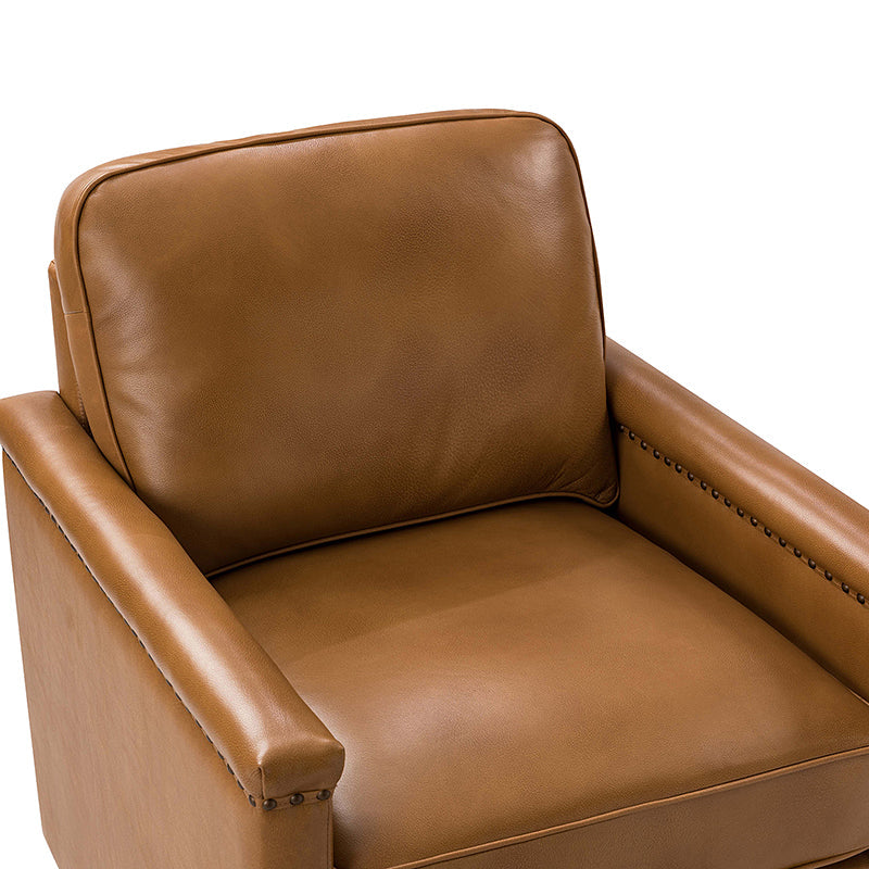 Irene Genuine Leather Swivel Chair Armchair with Nailhead Trims