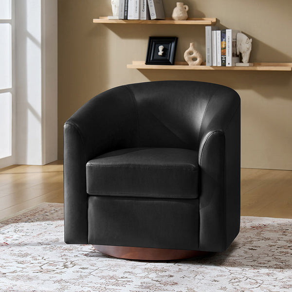 Sandy 360-Degree Swivel Barrel Faux Leather Chair for Living Room