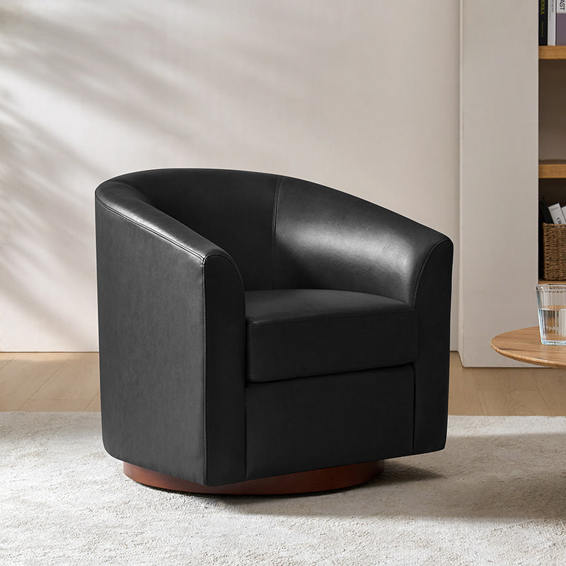 Sandy 360-Degree Swivel Barrel Faux Leather Chair for Living Room