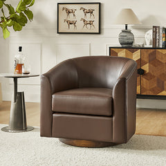 Sandy 360-Degree Swivel Barrel Faux Leather Chair for Living Room