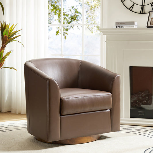 Sandy 360-Degree Swivel Barrel Faux Leather Chair for Living Room