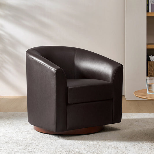 Sandy 360-Degree Swivel Barrel Faux Leather Chair for Living Room