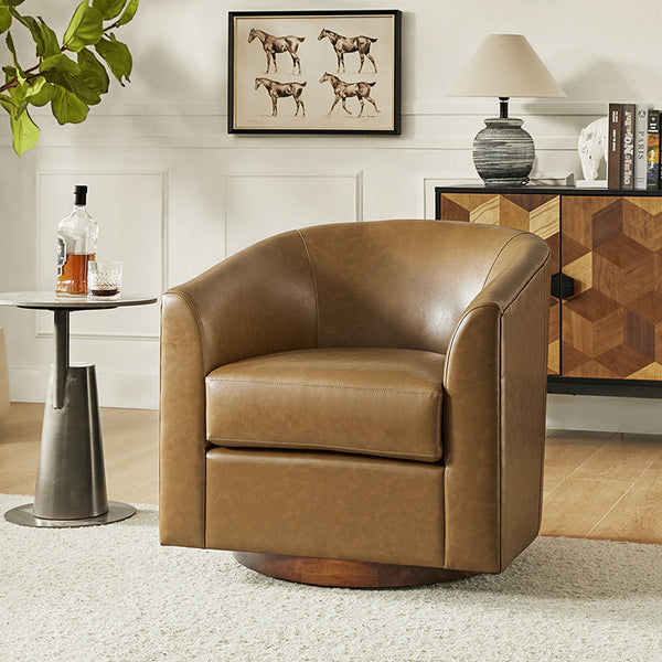 Sandy 360-Degree Swivel Barrel Faux Leather Chair for Living Room