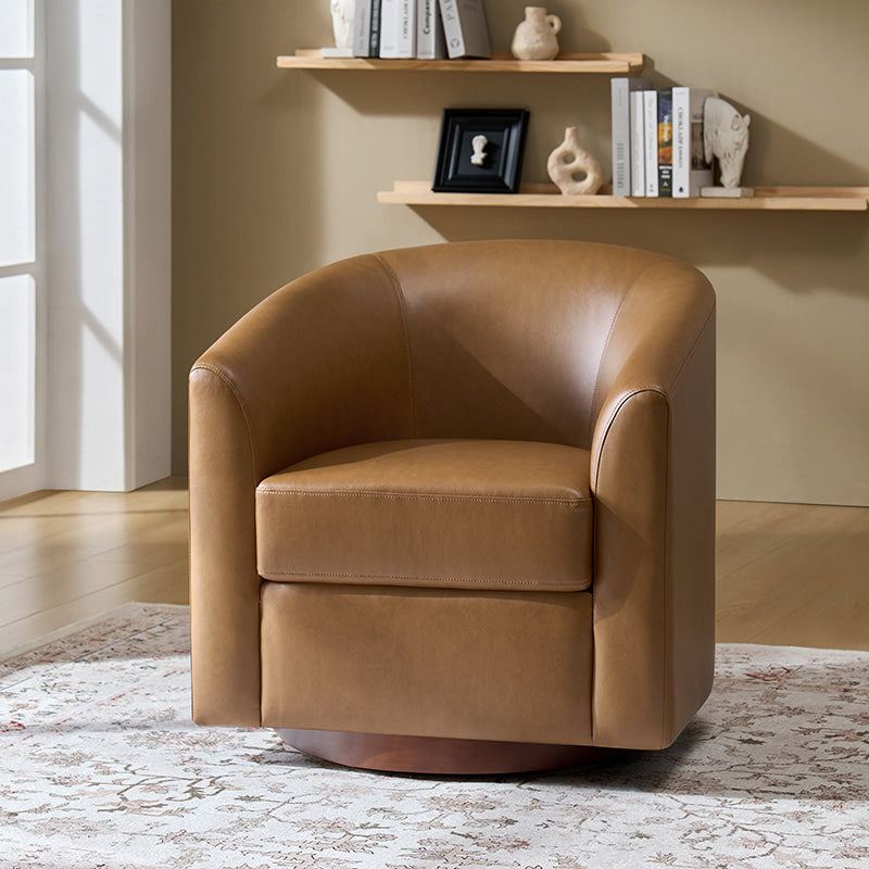 Sandy 360-Degree Swivel Barrel Faux Leather Chair for Living Room