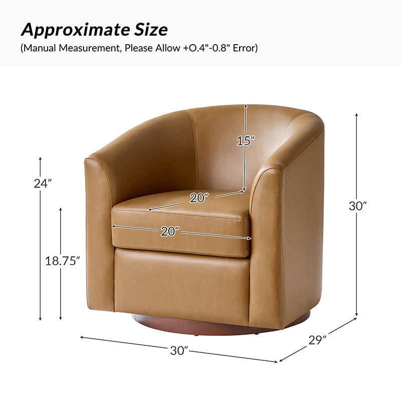 Sandy 360-Degree Swivel Barrel Faux Leather Chair for Living Room