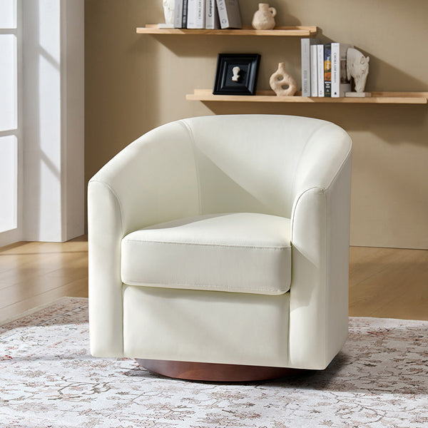 Sandy 360-Degree Swivel Barrel Faux Leather Chair for Living Room