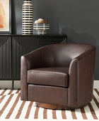 Cathy Geniun Leather Modern Swivel Barrel Chair With Solid Wood Base