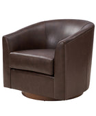 Cathy Geniun Leather Modern Swivel Barrel Chair With Solid Wood Base