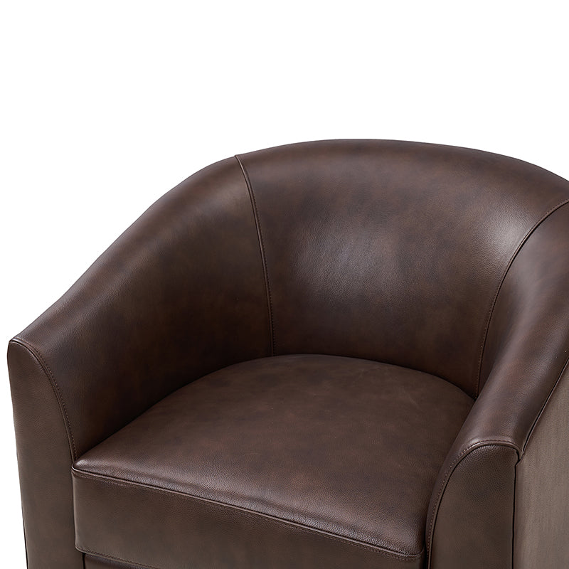 Cathy Geniun Leather Modern Swivel Barrel Chair With Solid Wood Base