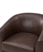 Cathy Geniun Leather Modern Swivel Barrel Chair With Solid Wood Base