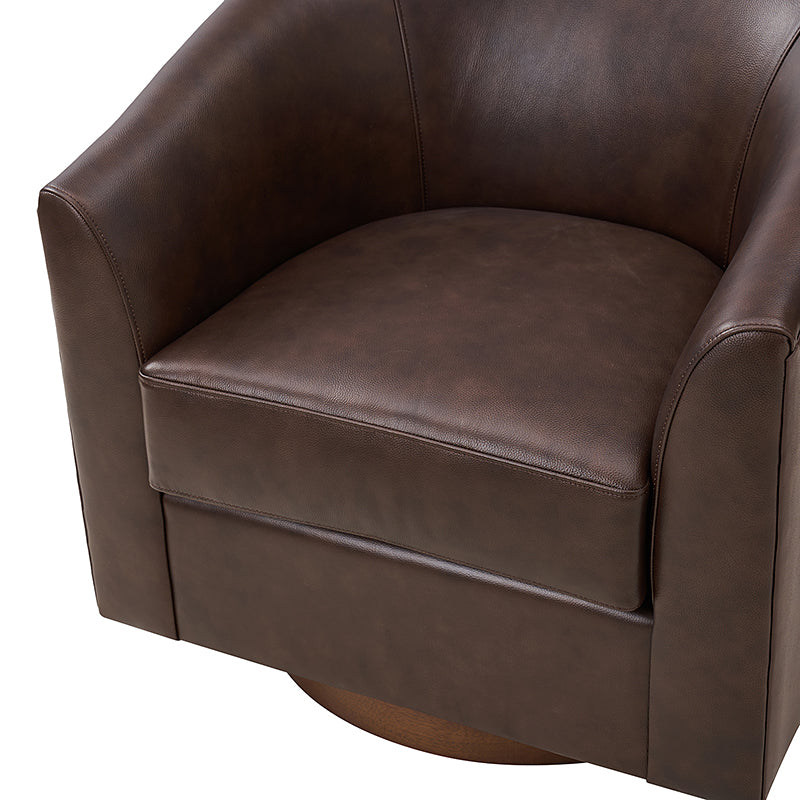 Cathy Geniun Leather Modern Swivel Barrel Chair With Solid Wood Base