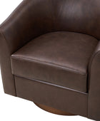 Cathy Geniun Leather Modern Swivel Barrel Chair With Solid Wood Base