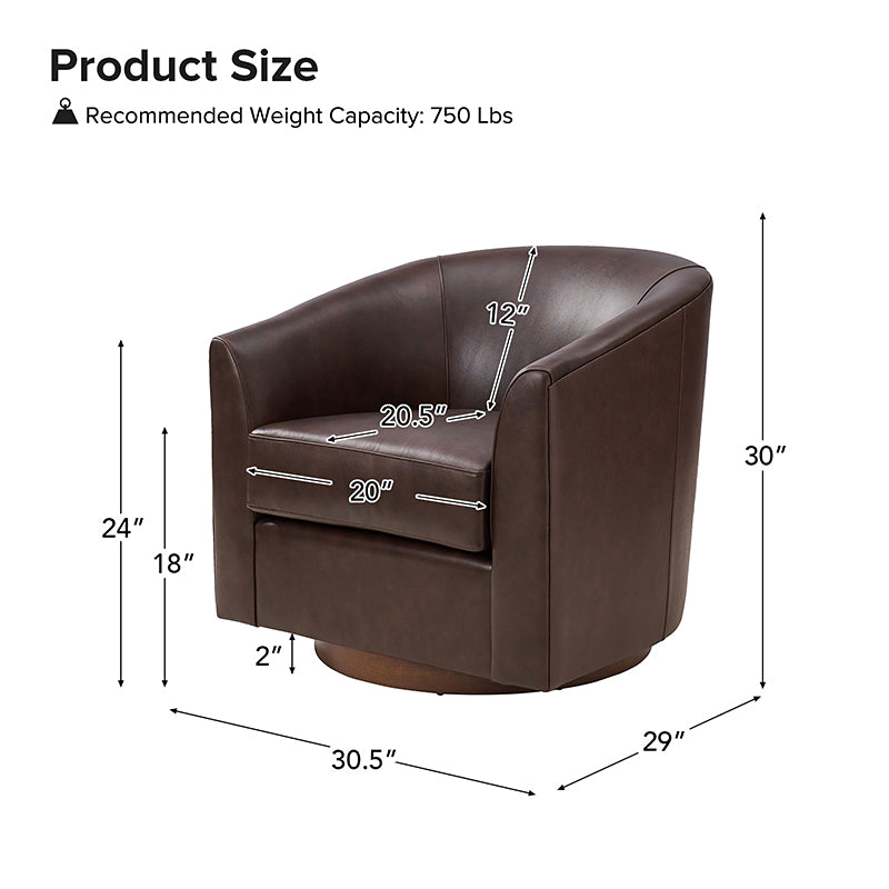 Cathy Geniun Leather Modern Swivel Barrel Chair With Solid Wood Base