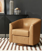 Cathy Geniun Leather Modern Swivel Barrel Chair With Solid Wood Base