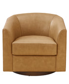 Cathy Geniun Leather Modern Swivel Barrel Chair With Solid Wood Base