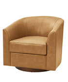 Cathy Geniun Leather Modern Swivel Barrel Chair With Solid Wood Base