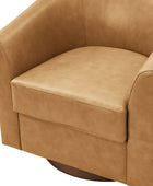 Cathy Geniun Leather Modern Swivel Barrel Chair With Solid Wood Base