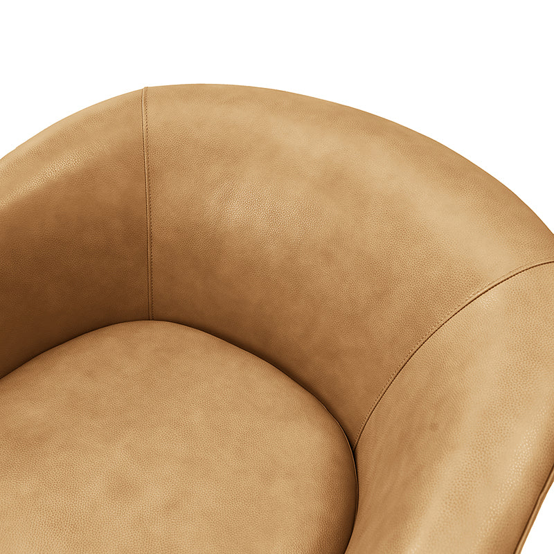 Cathy Geniun Leather Modern Swivel Barrel Chair With Solid Wood Base