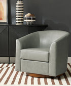 Cathy Geniun Leather Modern Swivel Barrel Chair With Solid Wood Base