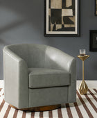 Cathy Geniun Leather Modern Swivel Barrel Chair With Solid Wood Base