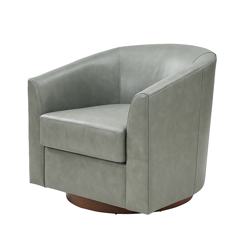 Cathy Geniun Leather Modern Swivel Barrel Chair With Solid Wood Base