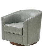 Cathy Geniun Leather Modern Swivel Barrel Chair With Solid Wood Base