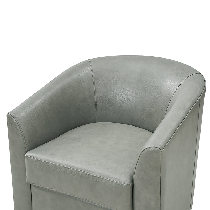 Cathy Geniun Leather Modern Swivel Barrel Chair With Solid Wood Base