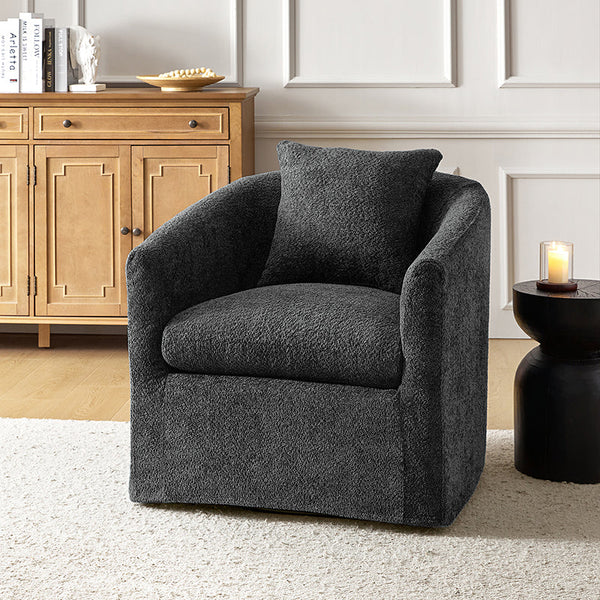 Lydia Upholstered Velvet Swivel Barrel Chair with Back Pillow