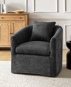 Lydia Upholstered Velvet Swivel Barrel Chair with Back Pillow